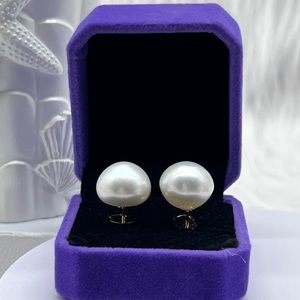14.8-14.9mm South Sea Pearl White Stud Earrings 14k Gold settings
